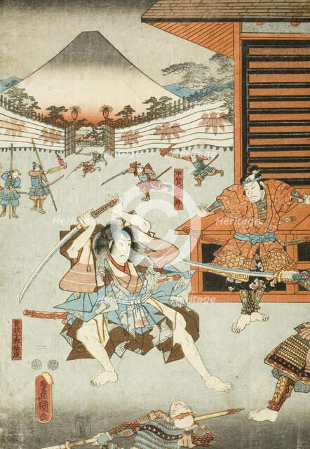 Night Attack of the Soga Brothers: Soga no Juro Sukenari and Koga no Saburo, c1850. Creator: Utagawa Kunisada.