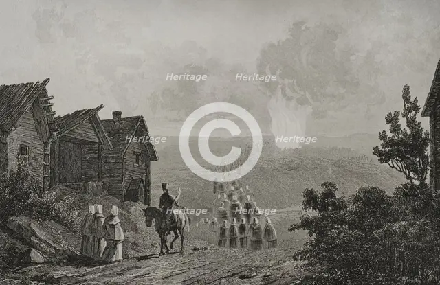 Night fires on the eve of the Feast of Saint John, Russia, 1839.  Creator: Augustin François Lemaitre.