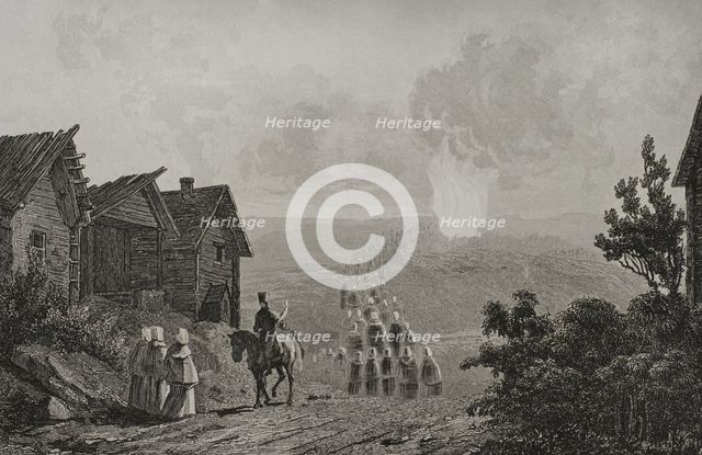 Night fires on the eve of the Feast of Saint John, Russia, 1839.  Creator: Augustin François Lemaitre.
