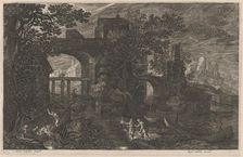 Night Fishing near Fortified Bridges, 1600/1615. Creators: Aegidius Sadeler II, Pieter Stevens