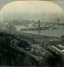 Night in Barcelona, the Harbor from the Fortress, Spain c1930s. Creator: Unknown