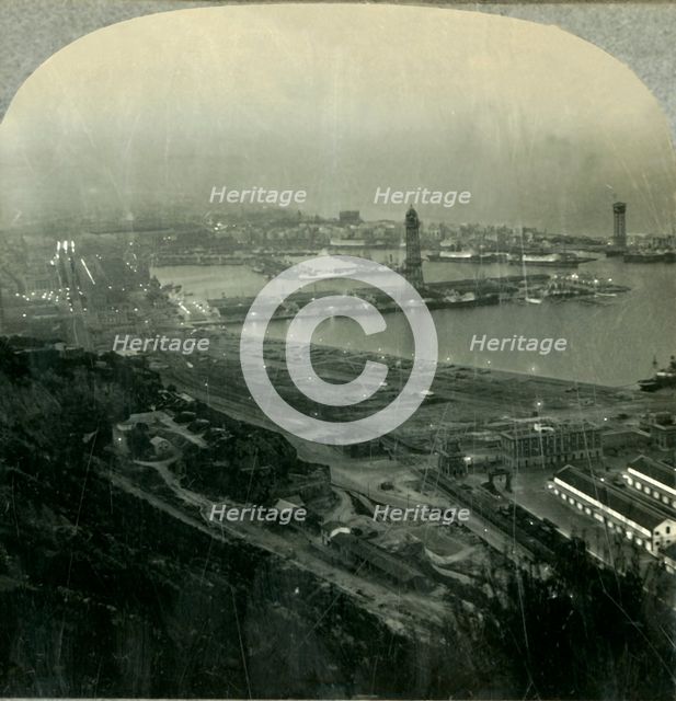 'Night in Barcelona, the Harbor from the Fortress, Spain', c1930s. Creator: Unknown.