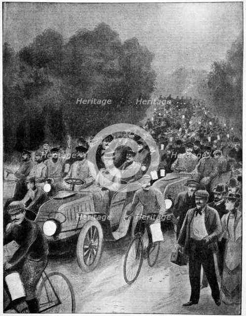 Night of the departure, Paris to Vienna race, 1902. Artist: Unknown