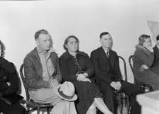 Night meeting in the FSA office, Tulare County, California, 1938. Creator: Dorothea Lange