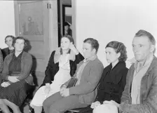 Night meeting in the FSA office, Tulare County, California, 1938. Creator: Dorothea Lange