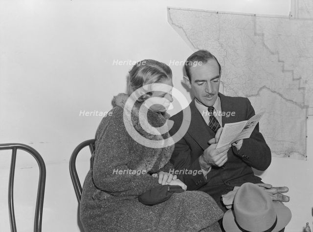 Night meeting in the FSA office, Visalia, Tulare County, California, 1938. Creator: Dorothea Lange.