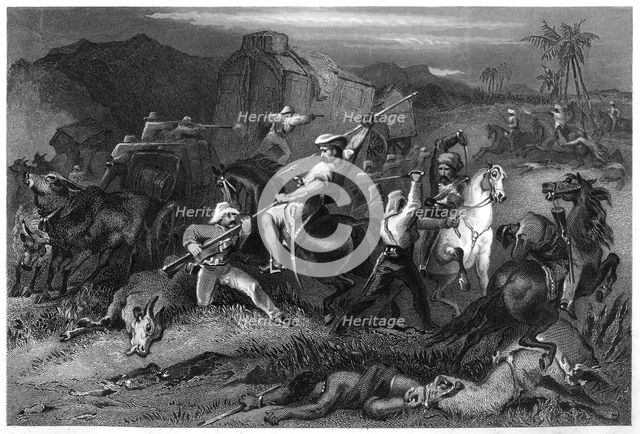 'Night sortie and attack on baggage waggons', 1857, (c1860). Artist: Unknown