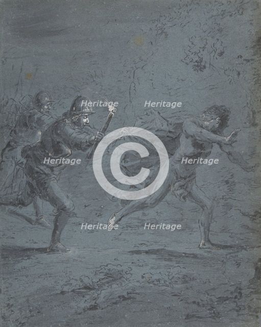 Night scene with soldiers chasing a fugitive (Mark XIV, 5-52), 1611-74. Creator: Leonard Bramer.