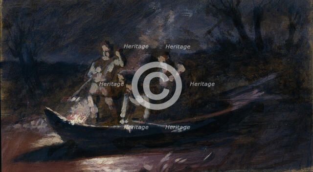 Night spear fishing, 1870s. Artist: Perov, Vasili Grigoryevich (1834-1882)