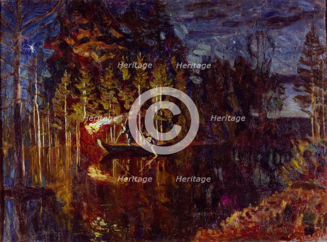 Night spear fishing in spring, 1916. Artist: Zhukovsky, Stanislav Yulianovich (1873-1944)