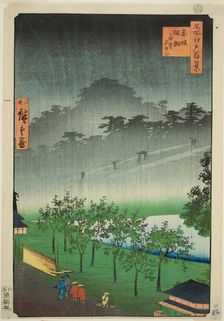 Night Rain at the Paulownia Grove at Akasaka (Akasaka Kiribatake uchu yukei), from the ser..., 1859. Creator: Utagawa Hiroshige II