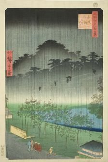 Night Rain at the Paulownia Grove at Akasaka (Akasaka Kiribatake uchu yukei), from the ser..., 1859. Creator: Utagawa Hiroshige II