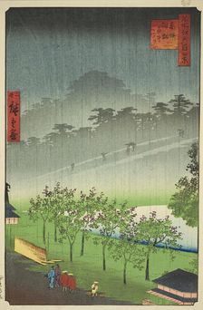 Night Rain at the Paulownia Grove at Akasaka (Akasaka Kiribatake uchu yukei), from the ser..., 1859. Creator: Utagawa Hiroshige II