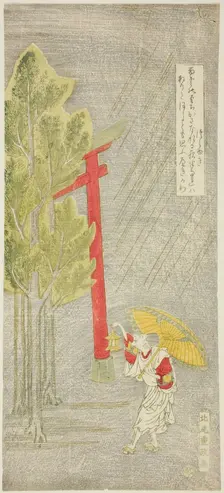 Night Rain at a Shrine, Japan, early 1760s. Creator: Kitao Shigemasa