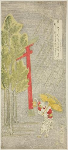 Night Rain at a Shrine, Japan, early 1760s. Creator: Kitao Shigemasa