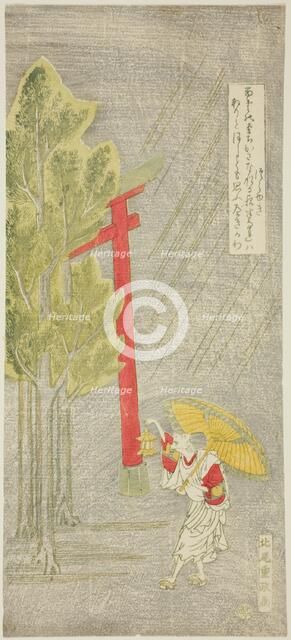 Night Rain at a Shrine, Japan, early 1760s. Creator: Kitao Shigemasa.