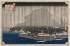 Night Rain at Karasaki, from the series Eight Views of Omi, c. 1835. Creator: Utagawa Hiroshige (Japanese, 1797-1858)