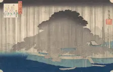 Night Rain at Karasaki, from the series Eight Views of O-mi, ca. 1835., ca. 1835. Creator: Ando Hiroshige