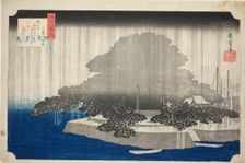 Night Rain at Karasaki (Karasaki no yau), from the series "Eight Views of Omi (Omi..., c. 1834. Creator: Ando Hiroshige