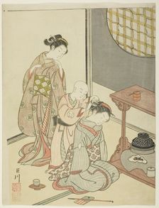 Night Rain of the Tea Stand (Daisu no yau), from the series "Eight Views of the...", c. 1766. Creator: Suzuki Harunobu