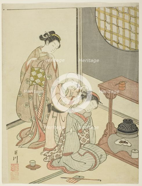Night Rain of the Tea Stand (Daisu no yau), from the series "Eight Views of the...", c. 1766. Creator: Suzuki Harunobu.