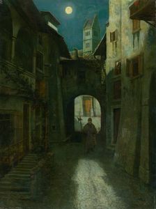 Night Watch in the Old Town (Zell am See?), 1880-1900. Creator: Eduard Majsch