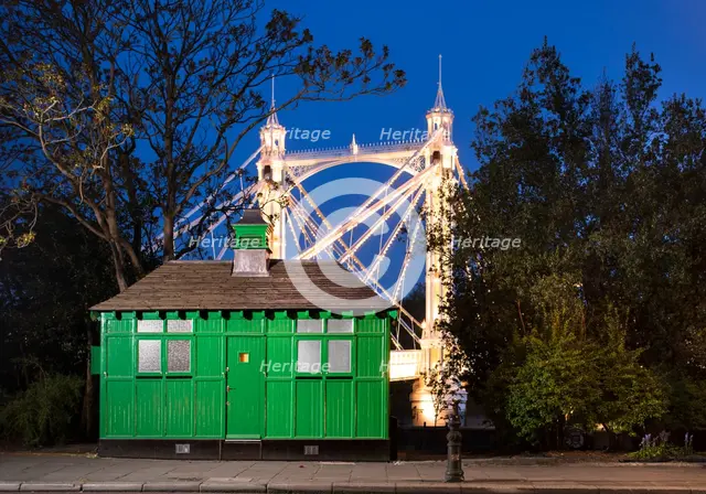 Night time view from the north of the Cabmen's Shelter on Chelsea Embankment, with part..., 2022.  Creator: Chris Redgrave.