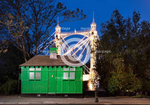 Night time view from the north of the Cabmen's Shelter on Chelsea Embankment, with part..., 2022.  Creator: Chris Redgrave.