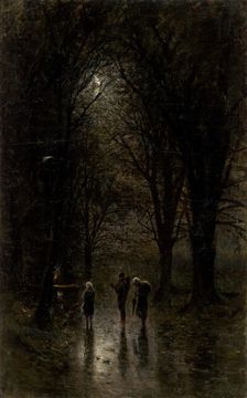 Night Travellers at a Cross (Road through the Woods), 1880-1882. Creator: Ladislav Mednyanszky
