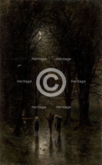 Night Travellers at a Cross (Road through the Woods), 1880-1882. Creator: Ladislav Mednyanszky.
