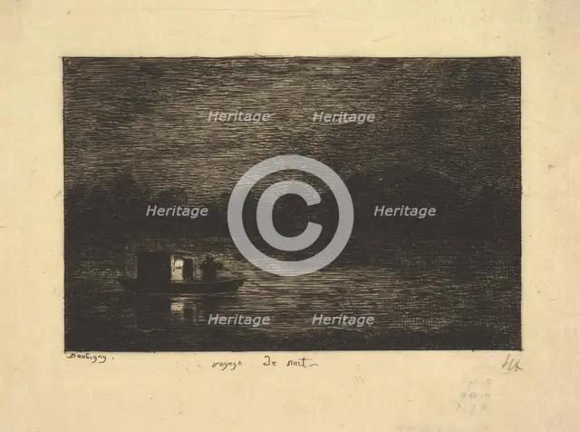 Night Voyage, from the series, Voyage en Bateau, 1861. Creator: Charles Francois Daubigny.
