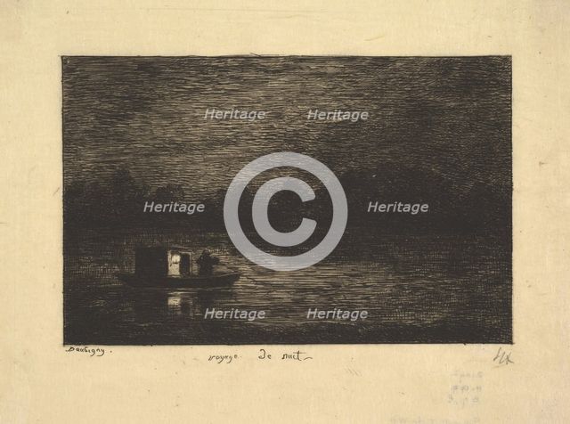 Night Voyage, from the series, Voyage en Bateau, 1861. Creator: Charles Francois Daubigny.