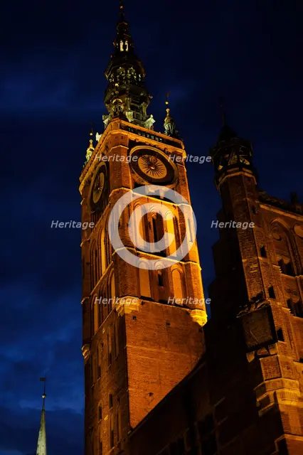 Night view, Tower, Town Hall, Gdansk, Poland, 14th century (2015). Creator: Unknown.