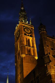 Night view, Tower, Town Hall, Gdansk, Poland, 14th century (2015). Creator: Unknown