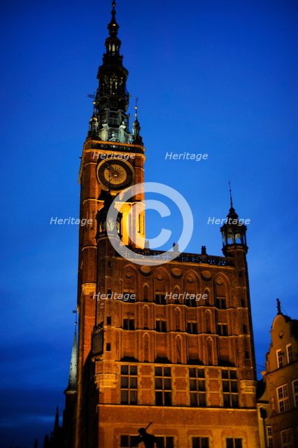 Night view, Town Hall, Gdansk, Poland, 14th century (2015). Creator: Unknown.