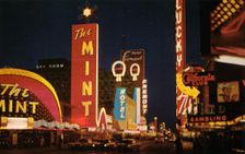 Night view looking east on Fremont Street, Las Vegas, Nevada, USA, 1966