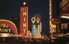 Night view looking east on Fremont Street, Las Vegas, Nevada, USA, 1966