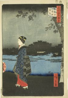 Night View of Matsuchi Hill and the San’ya Canal (Matsuchiyama San’yabori yakei), from the..., 1857. Creator: Ando Hiroshige