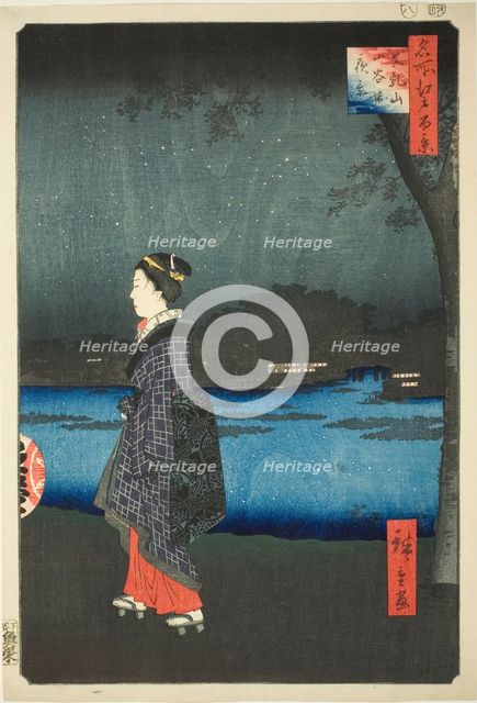 Night View of Matsuchi Hill and the San’ya Canal (Matsuchiyama San’yabori yakei), from the..., 1857. Creator: Ando Hiroshige.