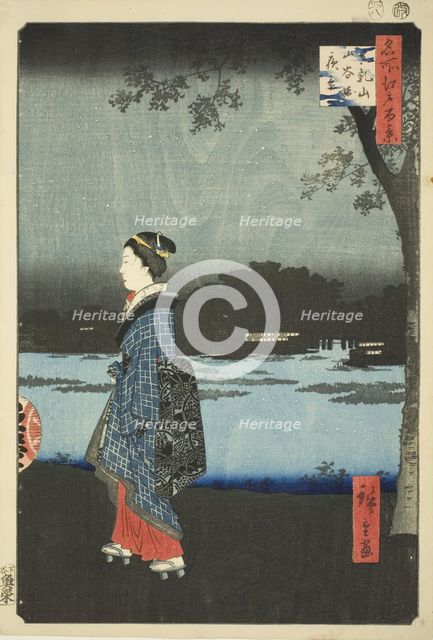 Night View of Matsuchi Hill and the San’ya Canal (Matsuchiyama San’yabori yakei), from the..., 1857. Creator: Ando Hiroshige.
