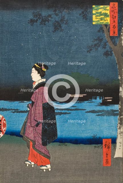 Night View of Matsuchiyama and the San'ya Canal (Matsuchiyama San'yabori yakei), 1857. Creator: Ando Hiroshige.