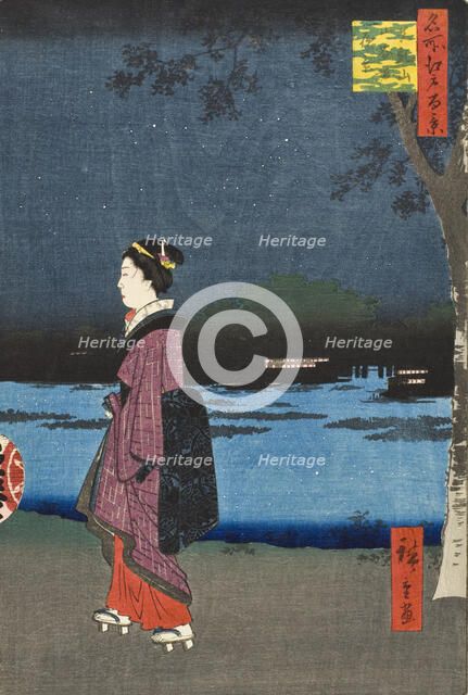 Night View of Matsuchiyama and the San'ya Canal (Matsuchiyama San'yabori yakei), 1857. Creator: Ando Hiroshige.