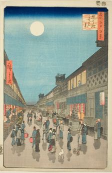 Night View of Saruwaka-machi (Saruwaka-machi yoru no kei), from the series One Hundred..., 1856. Creator: Ando Hiroshige