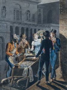 Nightlife in Philadelphia—an Oyster Barrow in front of the Chestnut Street Theater, 1811-ca. 1813. Creator: Attributed to John Lewis Krimmel (1786-1821)