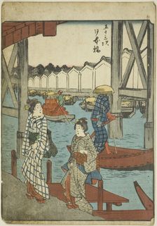 Nihon Bridge (Nihonbashi), from the series "Fifty-three Stations [of the Tokaido] (Gojusan..., 1852. Creator: Ando Hiroshige