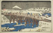 Nihon Bridge in Snow (Nihonbashi setchu), from the series "Famous Places in the Eastern...c.1842/44. Creator: Ando Hiroshige