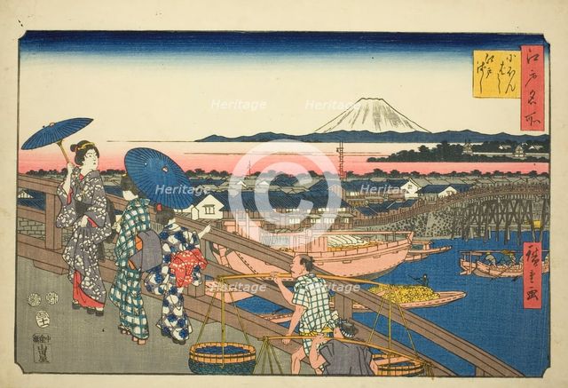 Nihon Bridge to Edo Bridge (Nihonbashi Edobashi), from the series "Famous Places in Edo..., 1853. Creator: Ando Hiroshige.