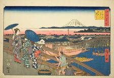 Nihon Bridge to Edo Bridge (Nihonbashi Edobashi), from the series "Famous Places in Edo..., 1853. Creator: Ando Hiroshige