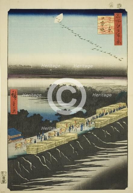 Nihon Embankment, Yoshiwara (Yoshiwara Nihonzutsumi), from the series "One..., 1857. Creator: Ando Hiroshige.