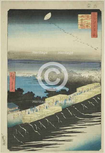 Nihon Embankment, Yoshiwara (Yoshiwara Nihonzutsumi), from the series "One Hundred..., 1857. Creator: Ando Hiroshige.